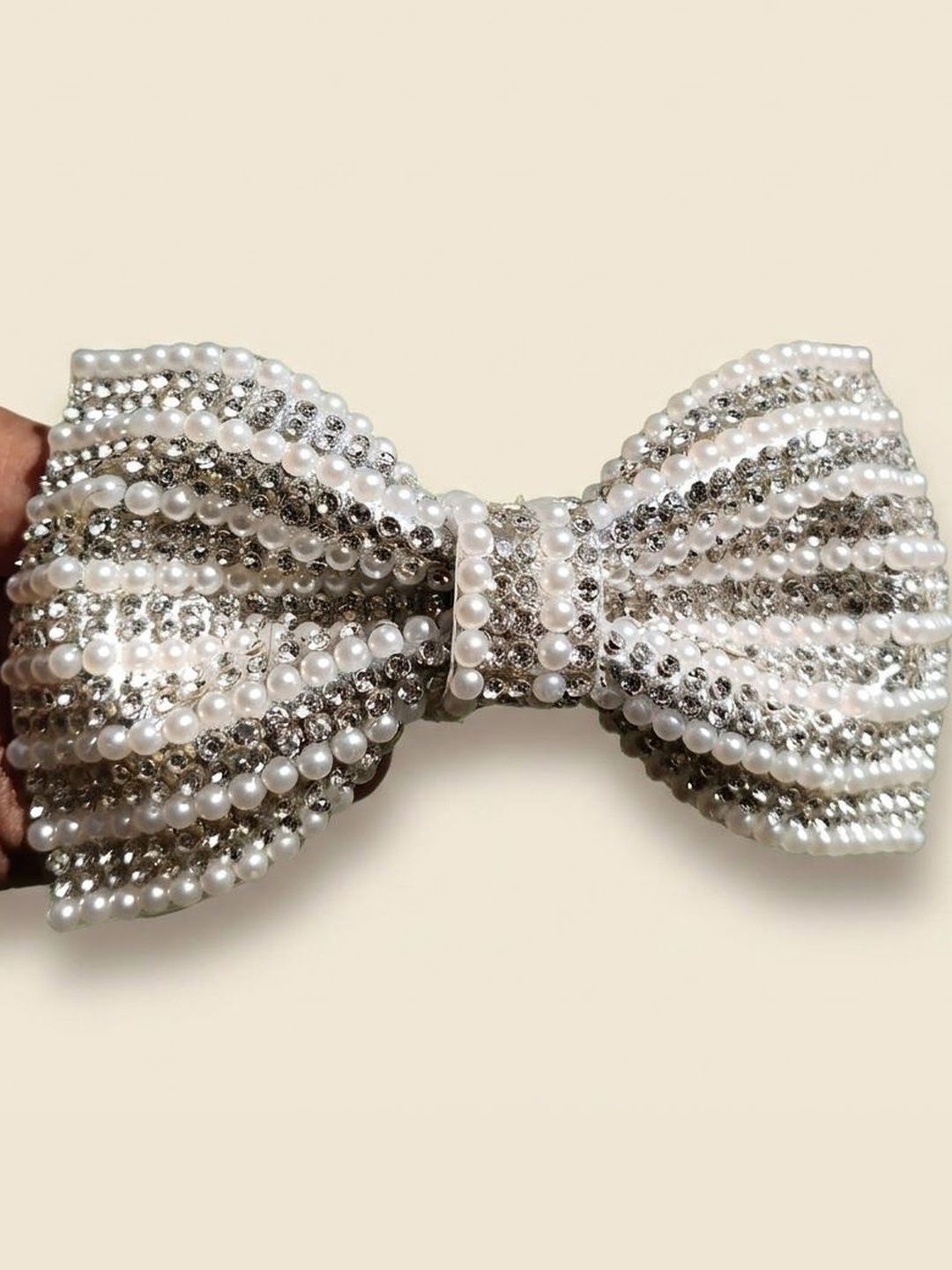 Party Hair Bow with Pearl and Rhinestone Embellishment