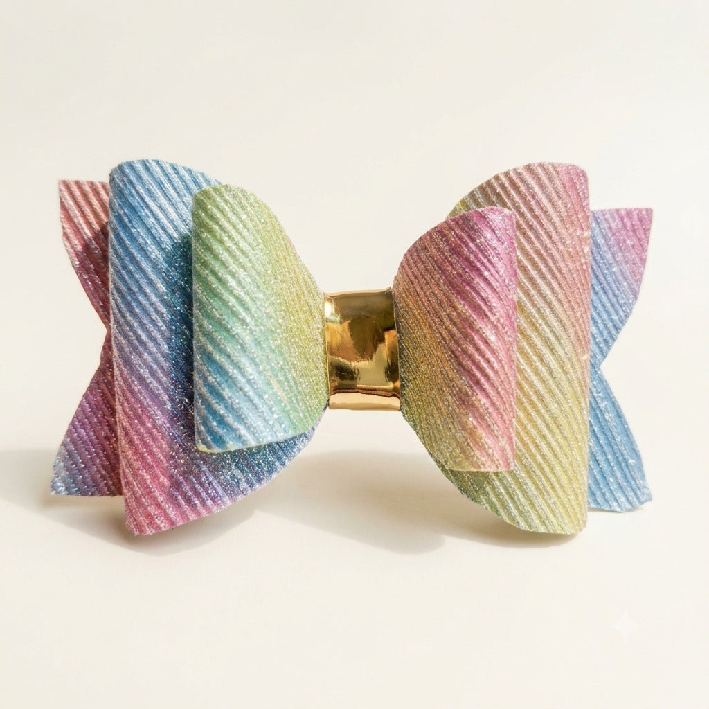 Pastel Rainbow Glitter Bow 🌈