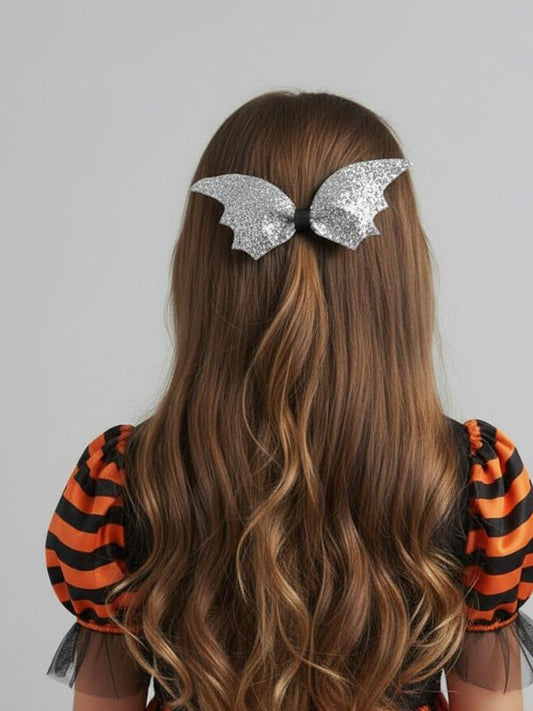 Halloween silver bat hair bow