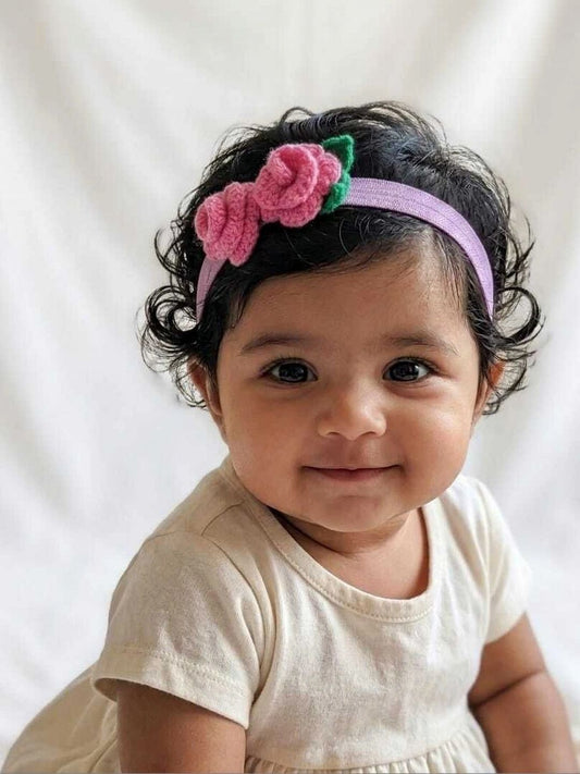 Rose hairband for babies (Dark Pink)