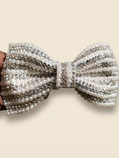 Party Hair Bow with Pearl and Rhinestone Embellishment