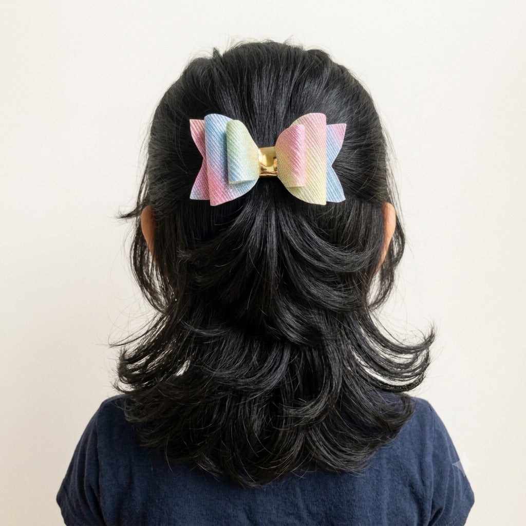 Pastel Rainbow Glitter Bow 🌈