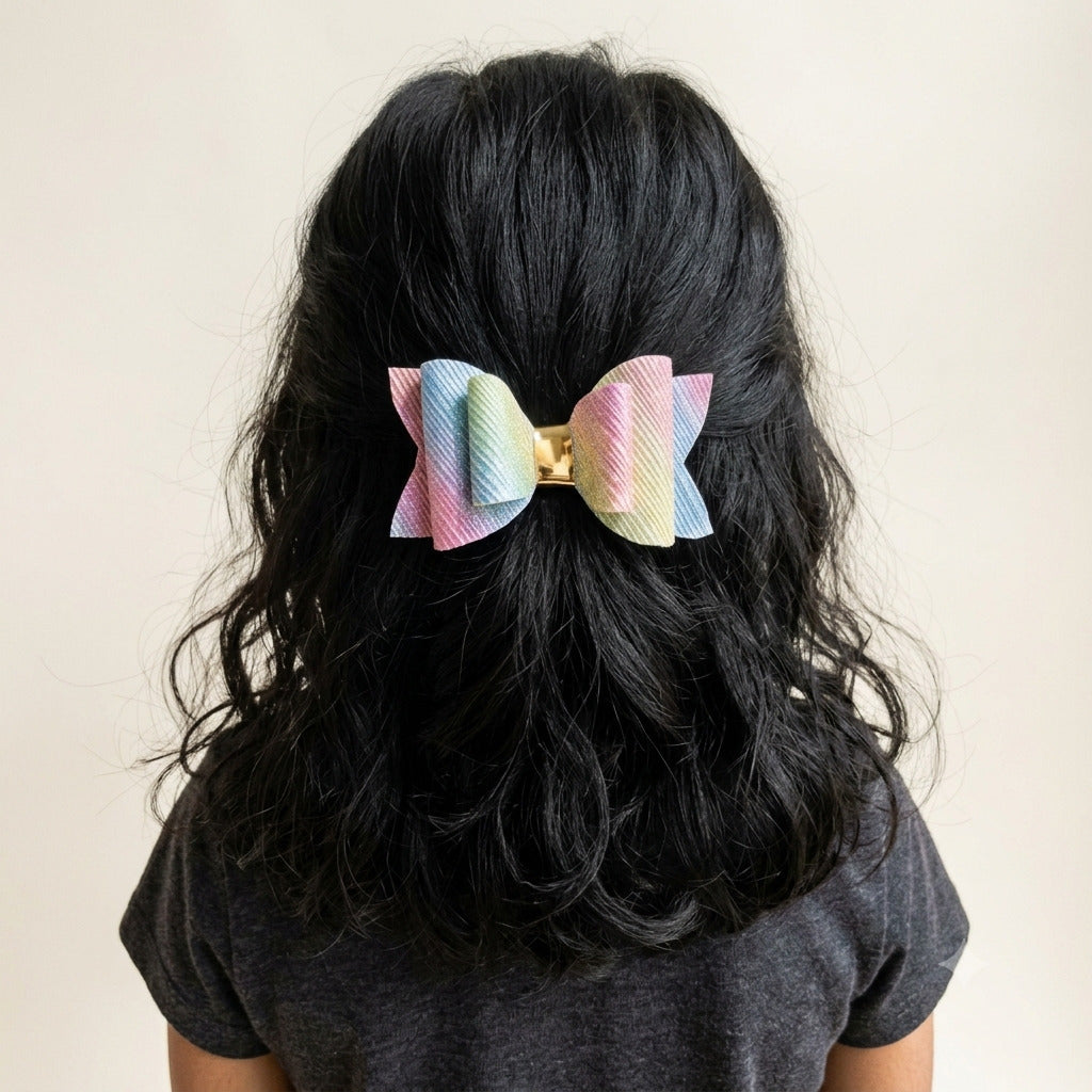 Pastel Rainbow Glitter Bow 🌈
