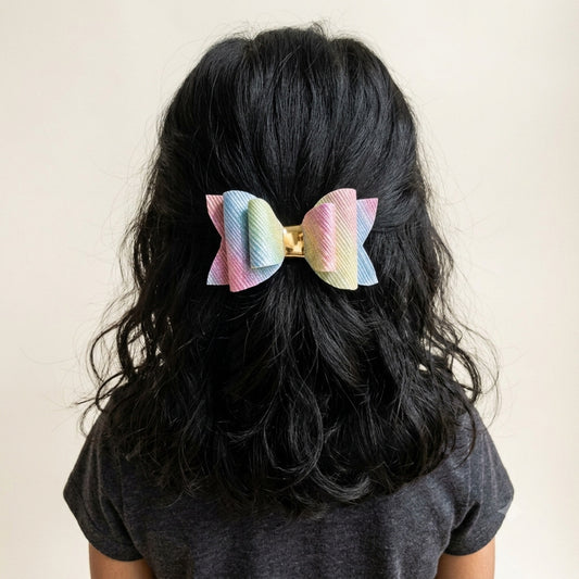 Pastel Rainbow Glitter Bow 🌈