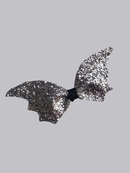Halloween silver bat hair bow