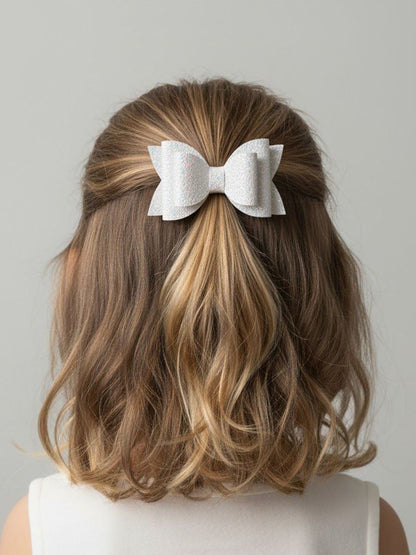 White rainbow shaded hair bow (Holy communion bow)