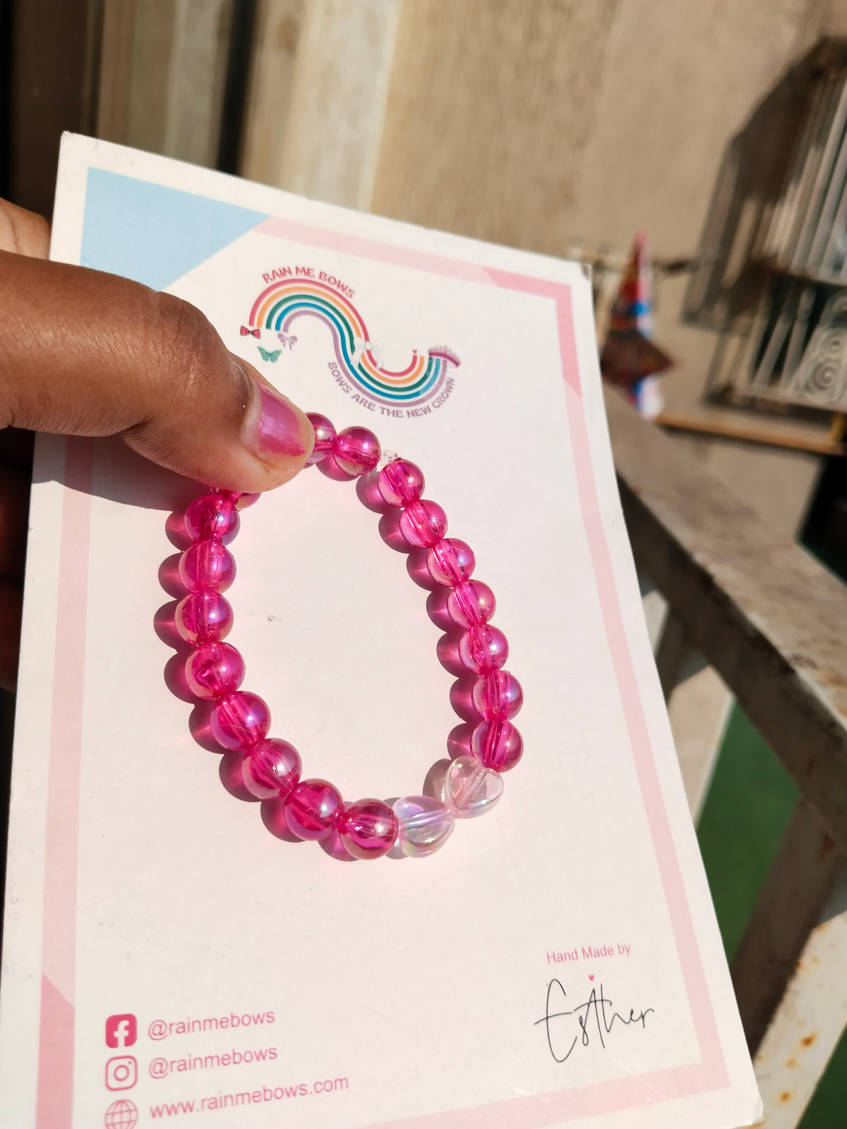 PinkCrystalHeartlineBracelet. 