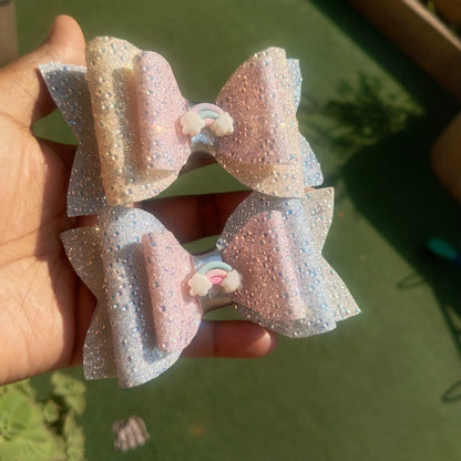 Rainbow Pastel Glitter Hair Bow 🌈 1 pc (customizable)