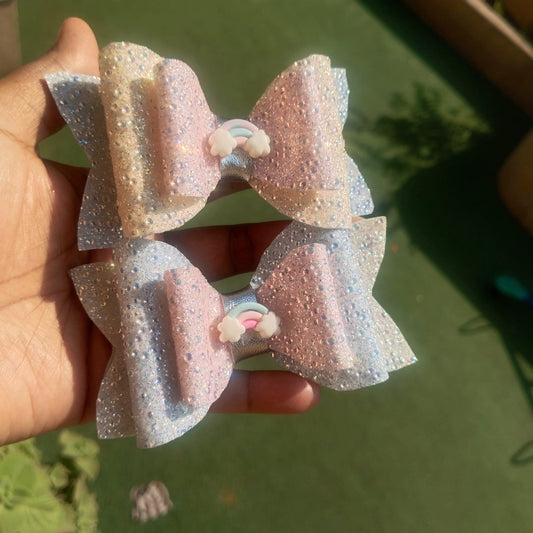 Rainbow Pastel Glitter Hair Bow 🌈 1 pc (customizable)