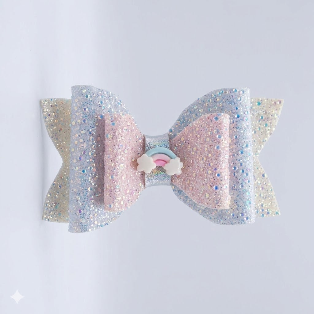 Rainbow Pastel Glitter Hair Bow 🌈 1 pc (customizable)