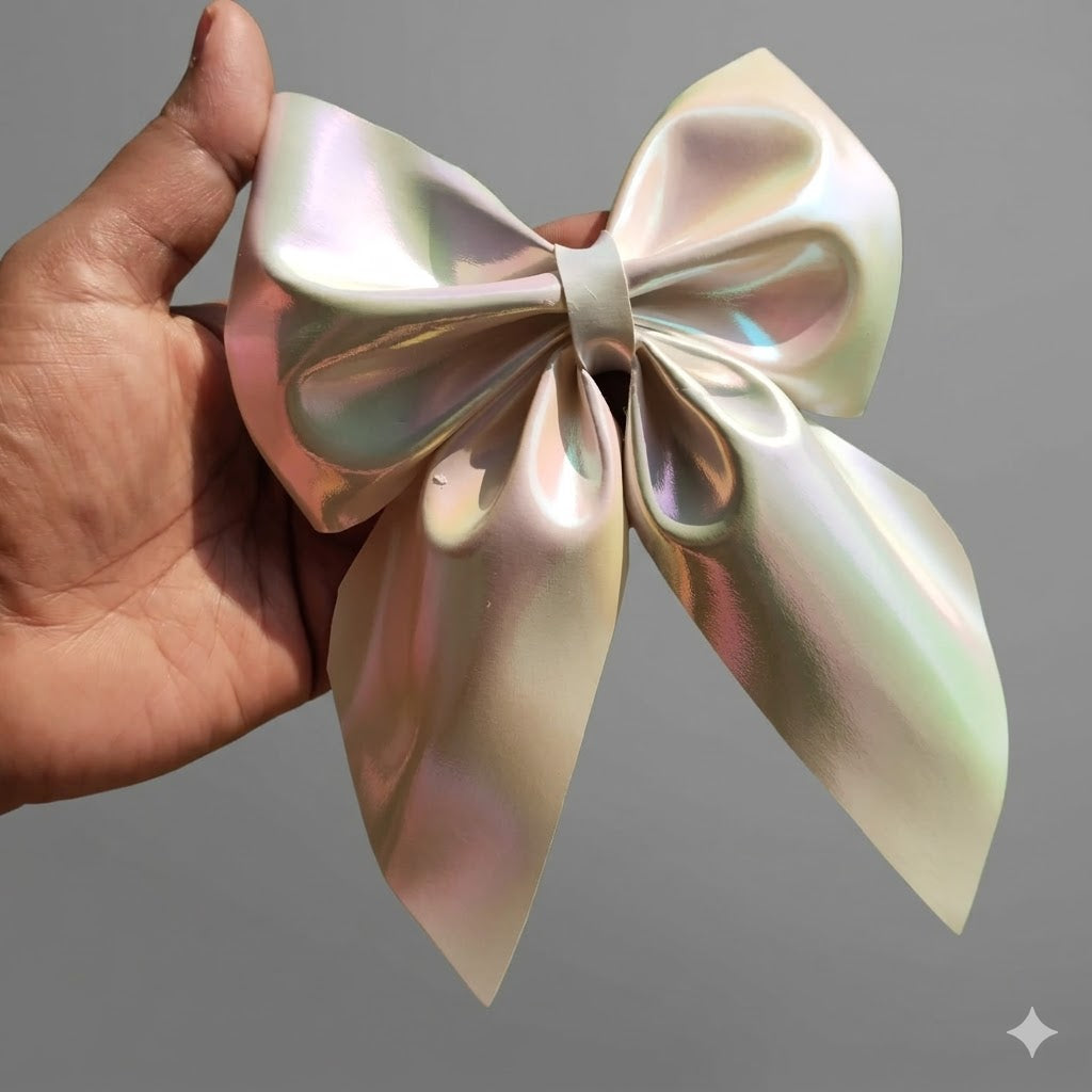 Iridescent white Hair Bow, Big size Bow, white hair bow