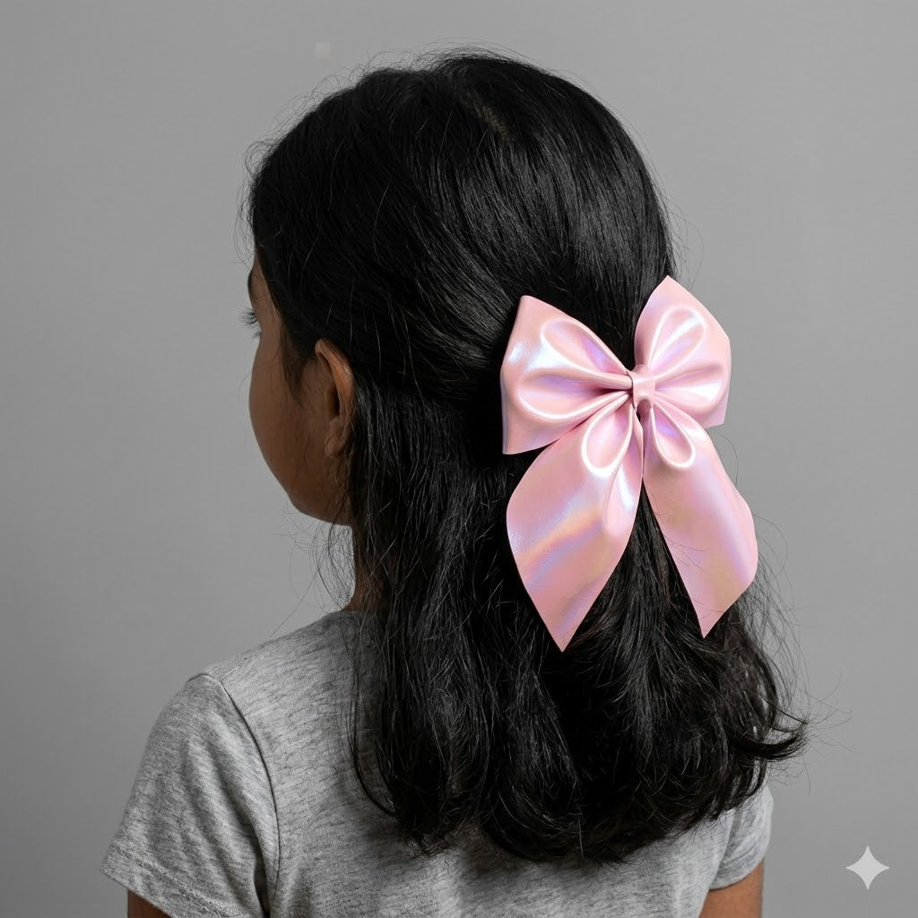 Iridescent Peach Hair Bow, Big size Bow, Peach hair bow