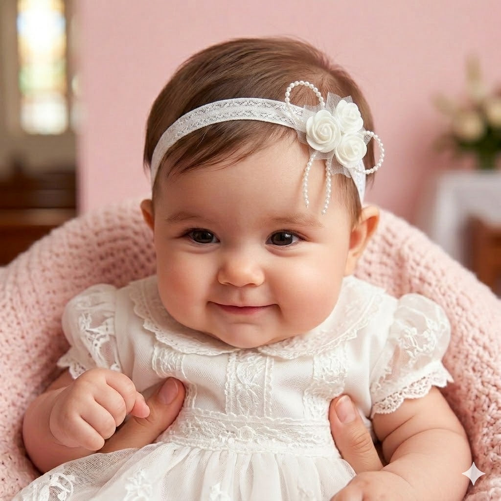 Foam rose hairband, Baptism hairband