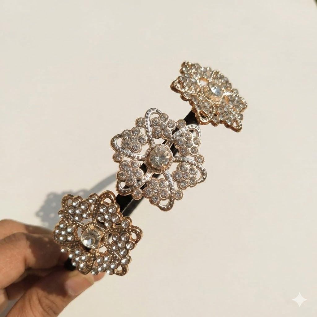 3d flower and stones studded hairband