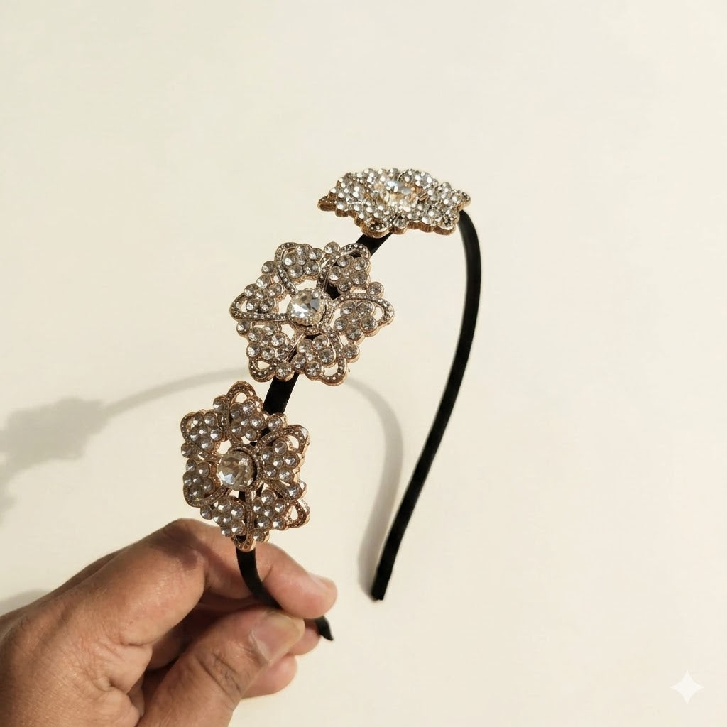 3d flower and stones studded hairband