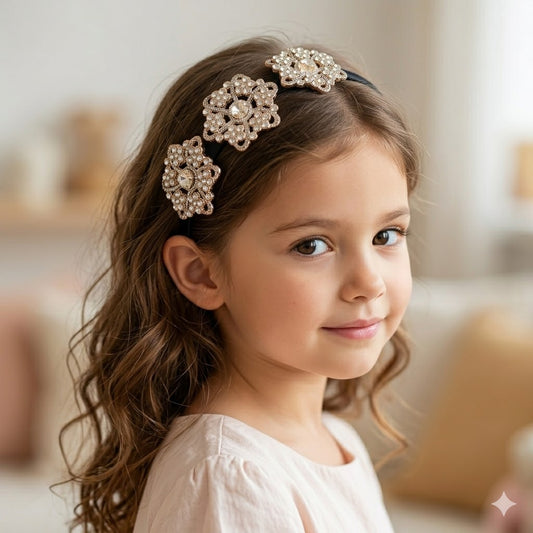 3d flower and stones studded hairband