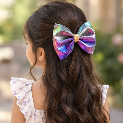 Peacock Metallic Bow Clip