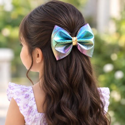 Peacock Metallic Bow Clip VERSION 2