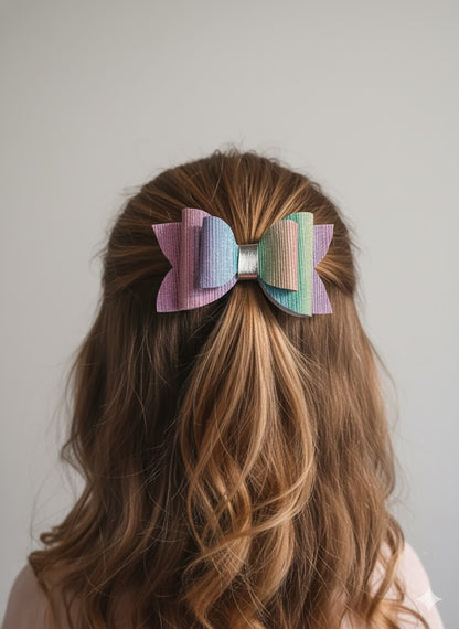 Pastel Rainbow Glitter Bow 🌈