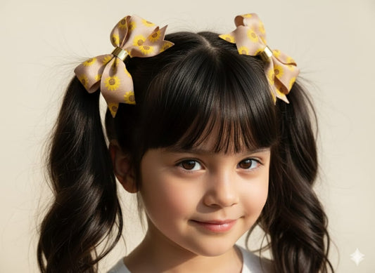 Daisy Printed Pin wheel Ribbon Bow (2 piece)