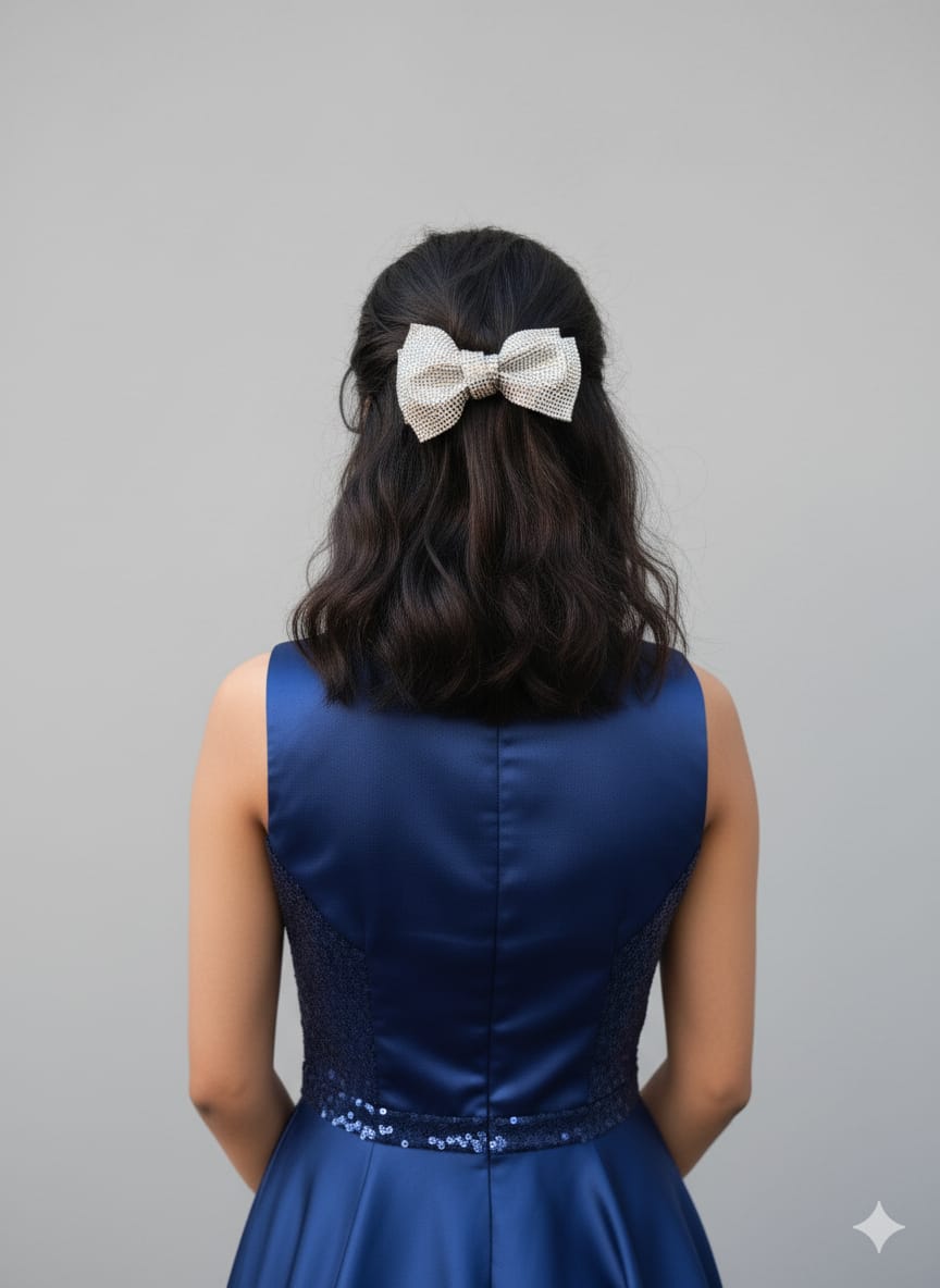 Princess Party Bow,Rhinestone studded bow with barrette clips to hold