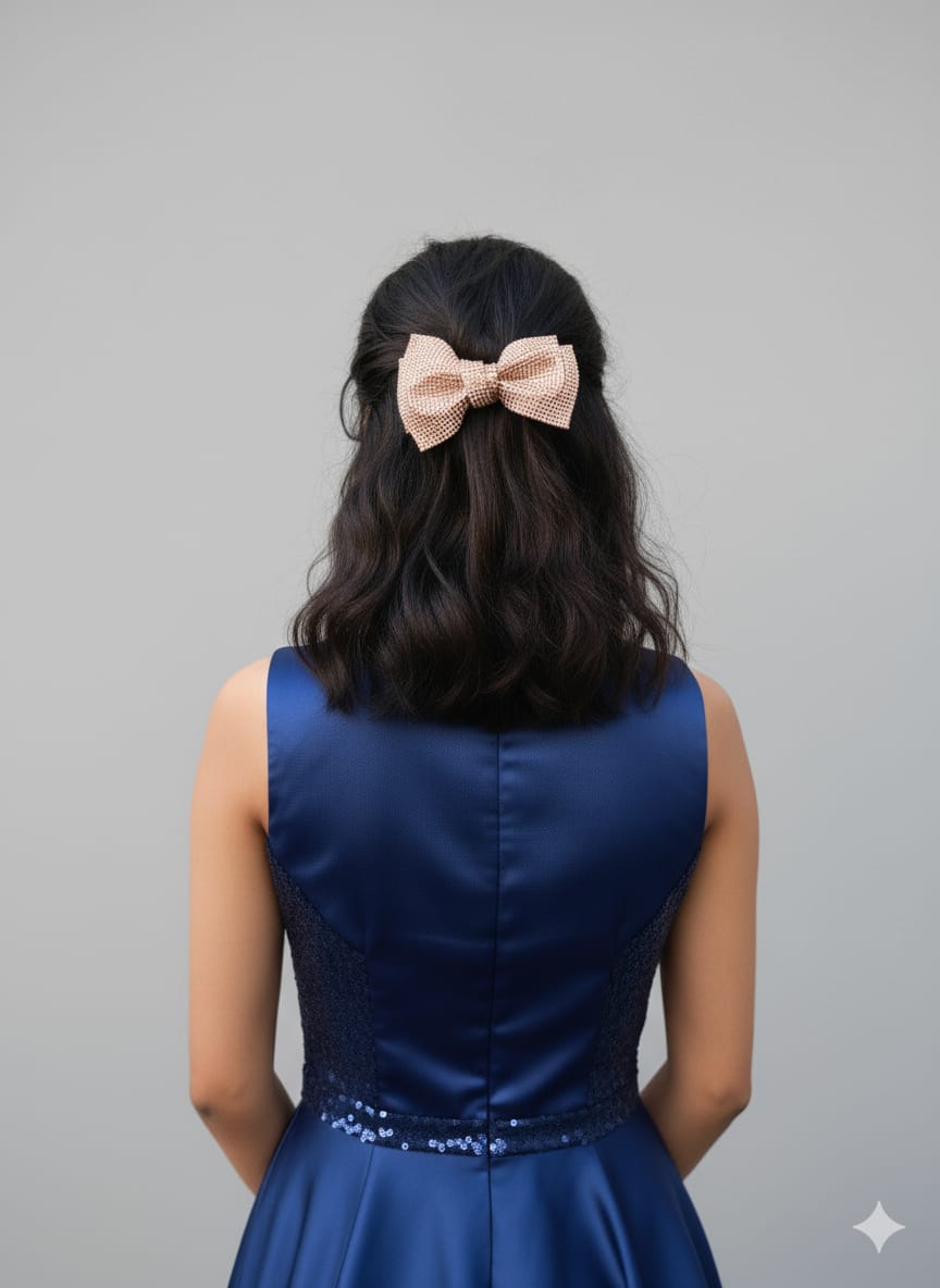 Princess Party Bow,Rhinestone studded bow with barrette clips to hold