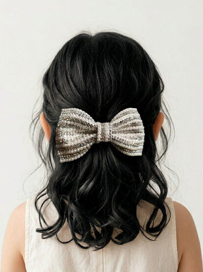 Party Hair Bow with Pearl and Rhinestone Embellishment