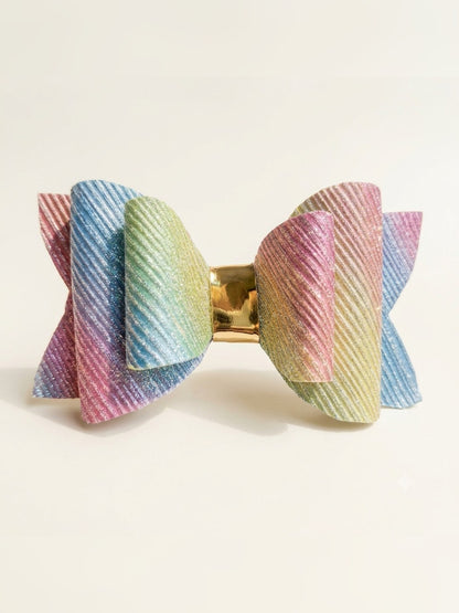 Pastel Rainbow Glitter Bow 🌈